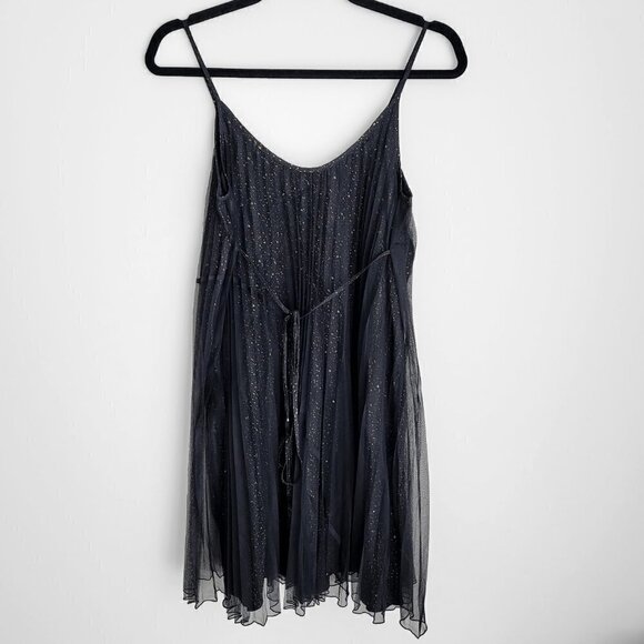 NWT 7 For All Mankind Black Silk Pleated Gold Shimmer Tulle Cocktail Party Dress - Picture 9 of 12